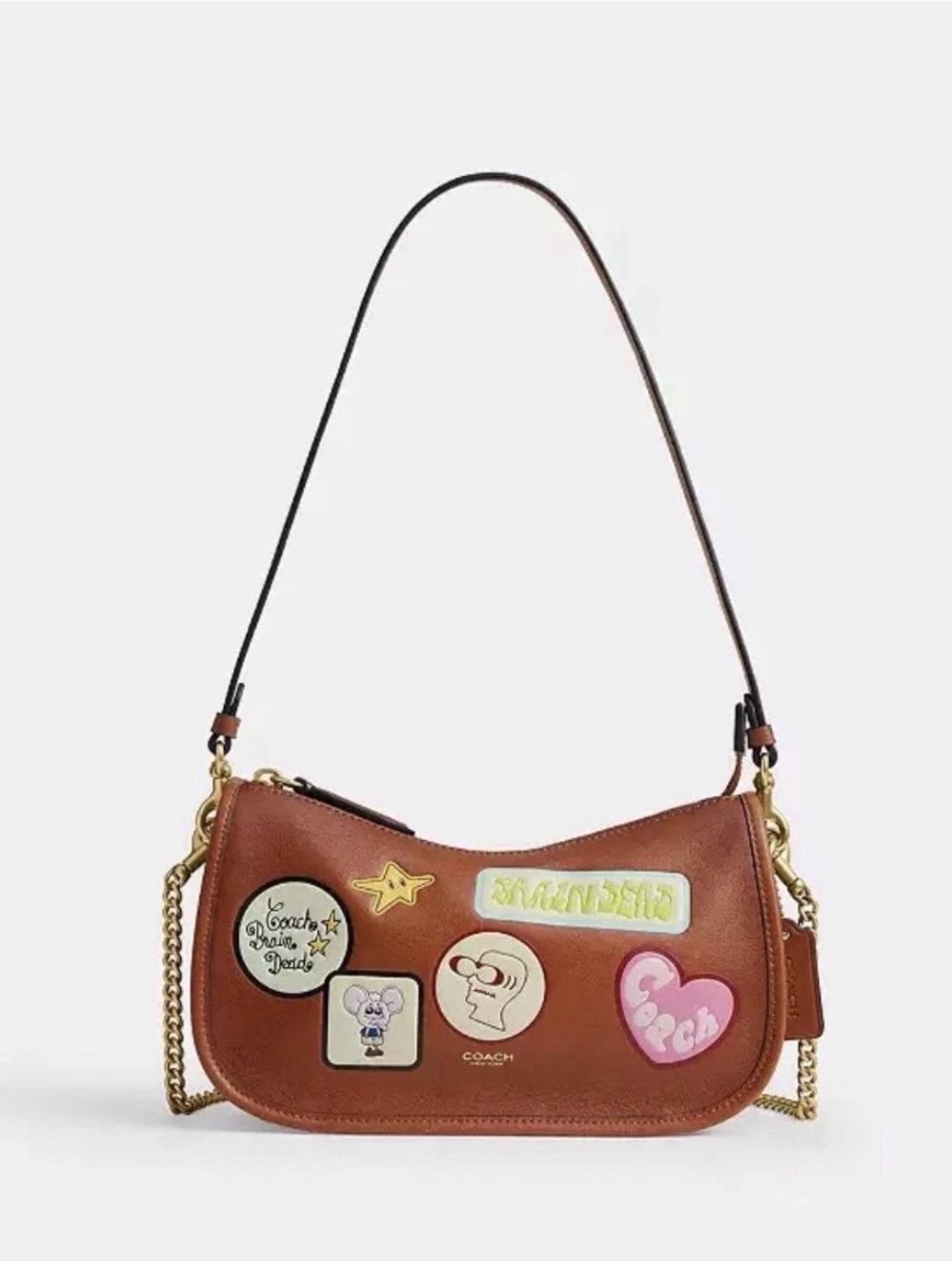 Coach X Brain Dead Waverly Brass/Amber Brown Leather Bag With Patches